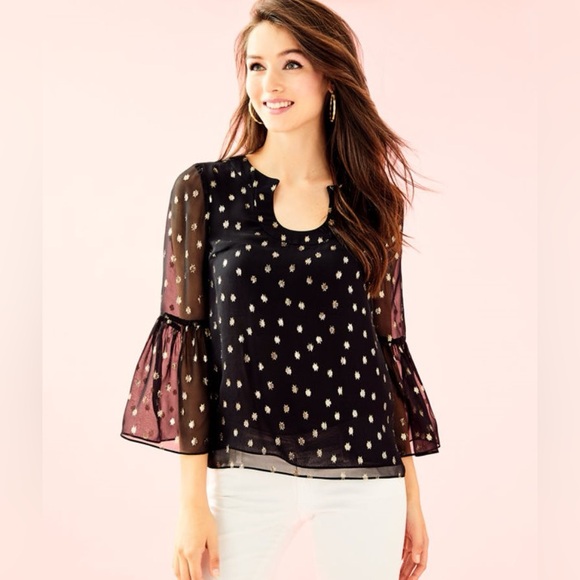 Lilly Pulitzer NWT Amory Top Onyx Starry Clip Size XXS - Picture 6 of 11